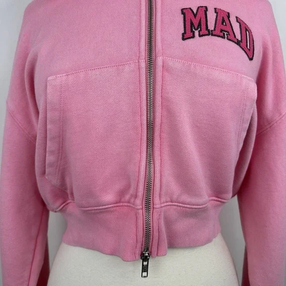 NWT GAP MadHappy Full Zip Crop Hoodie Sweatshirt MEDIUM Pink Embroidered Logo - Picture 9 of 16